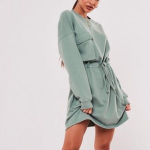 Mint tie waist pocket sweater dress
